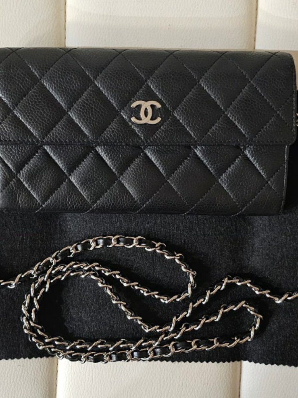 Authentic Chanel Black Caviar Quilted Wallet Silver Hardware Crossbody - Picture 10 of 13